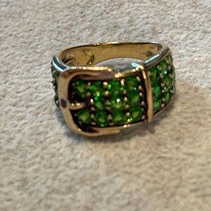 Russian Chrome Diopside Belt Buckle Ring Size 6 Gold Vermeil 925 Green